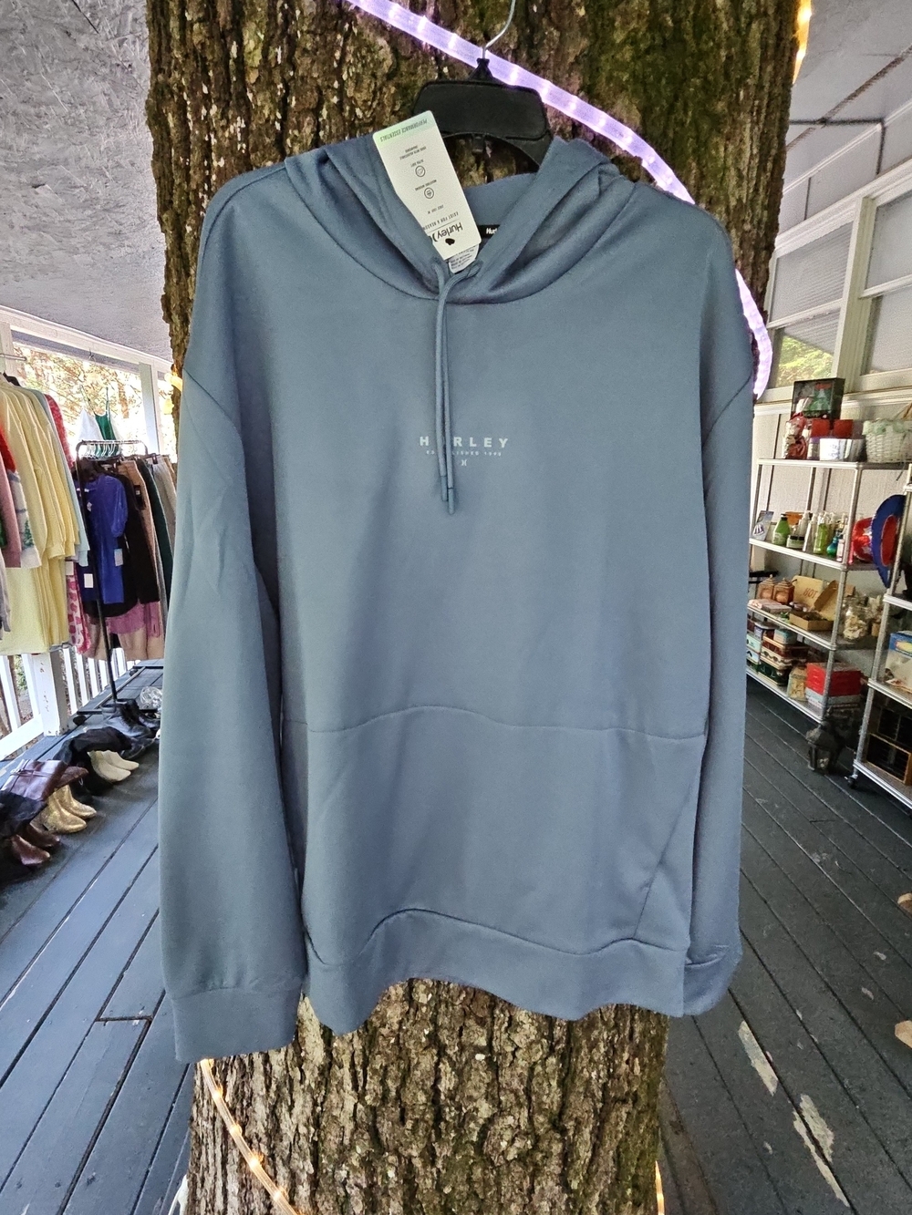 Hurley Slate Blue Pullover Hoodie with Subtle Logo Mens XL